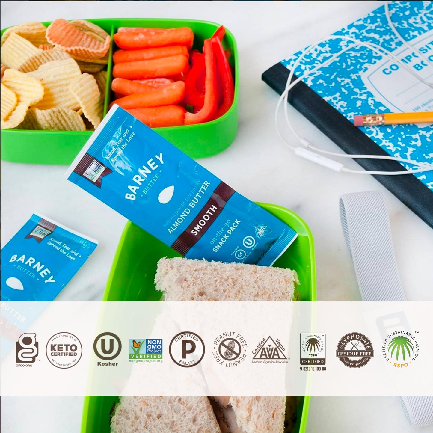 Barney Butter Almond Butter Snack Packs, Smooth, 0.6 Ounce (Pack Of 12), Skin-Free Almonds, Non-Gmo, Gluten Free, Keto, Paleo, Vegan