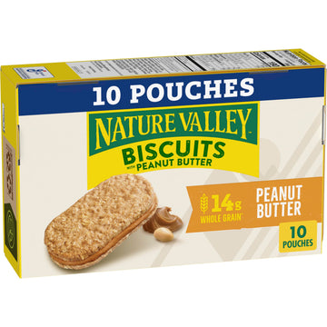 Nature Valley Biscuit Sandwiches, Peanut Butter, 10 CT, Kids Snacks, 13.5 OZ