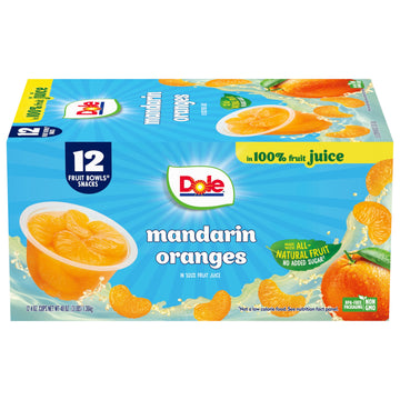 Dole Fruit Bowls Mandarin Oranges In 100% Juice Snacks, 4Oz 12 Total Cups, Gluten & Dairy Free, Bulk Lunch Snacks For Kids & Adults