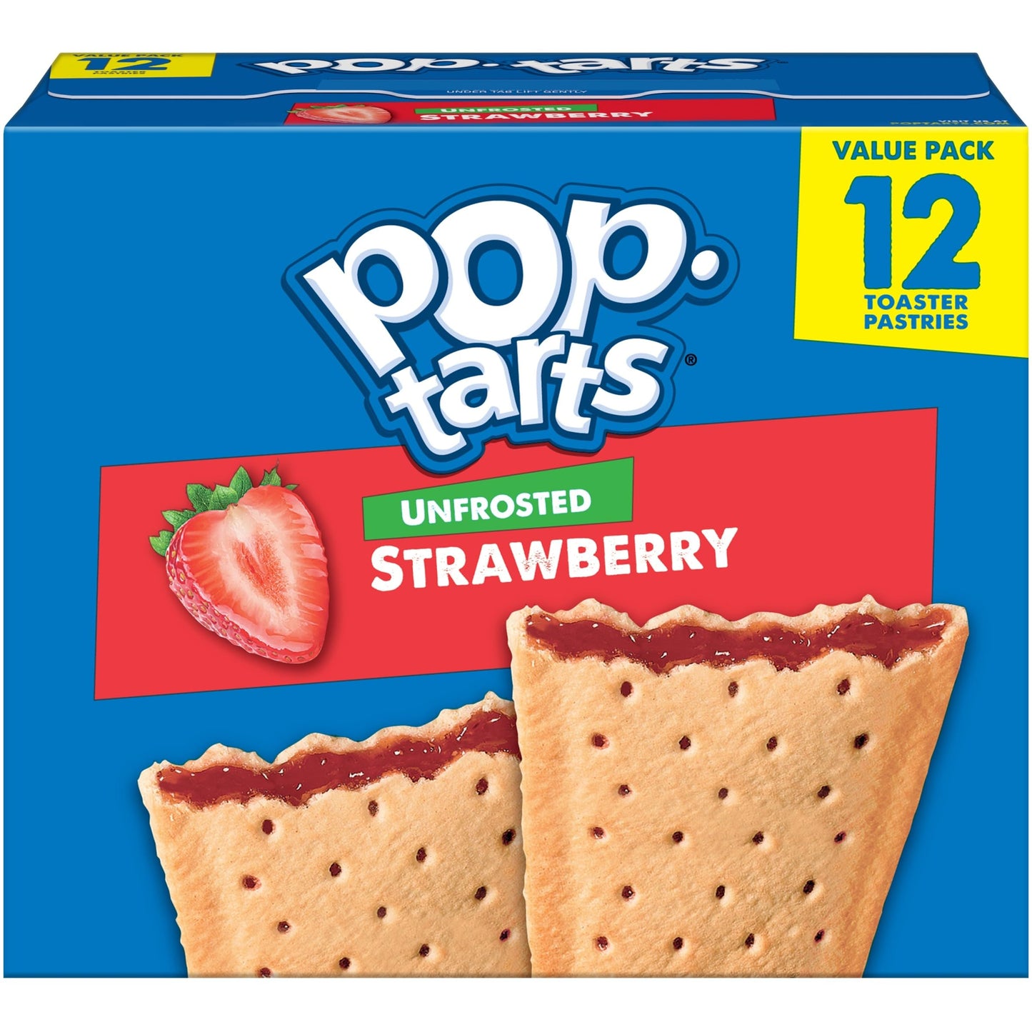 Pop-Tarts Toaster Pastries, Breakfast Foods, Kids Snacks, Value Pack, Unfrosted Strawberry (12 Pop-Tarts)