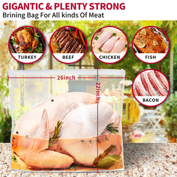 Dimeshy Turkey Brining Bag, 26'' 22'' 2 Packs Extra Large Brine Bag With 2 Strings Thickened Brining Bag Holds Up To 35 Pounds,