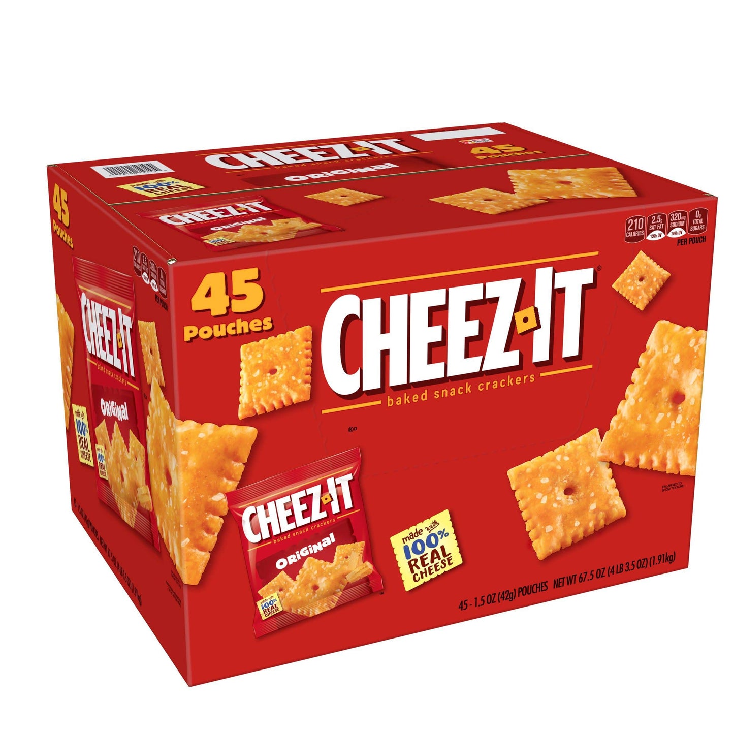 Cheez-It Baked Snack Cheese Crackers, Original, Single Serve, 1.5 Oz Bags (45 Count)