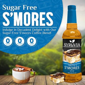 Syruvia Sugar-Free S'mores Coffee Syrup - 25.4 fl oz Premium Coffee Flavoring Syrup. 0 Calorie, Kosher, Gluten-Free. Perfect for