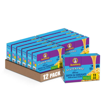 Annie'S Homegrown Deluxe Classic Cheddar Shells Gluten Free Mac And Cheese Dinner With Rice Pasta, Kids Macaroni And Cheese Dinner, 11 Oz (Pack Of 12)