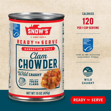 Snow'S Manhattan Clam Chowder, 15 Oz Can (Pack Of 12) - 11G Protein Per Serving - Ready-To-Serve Authentic Manhattan Style Recip