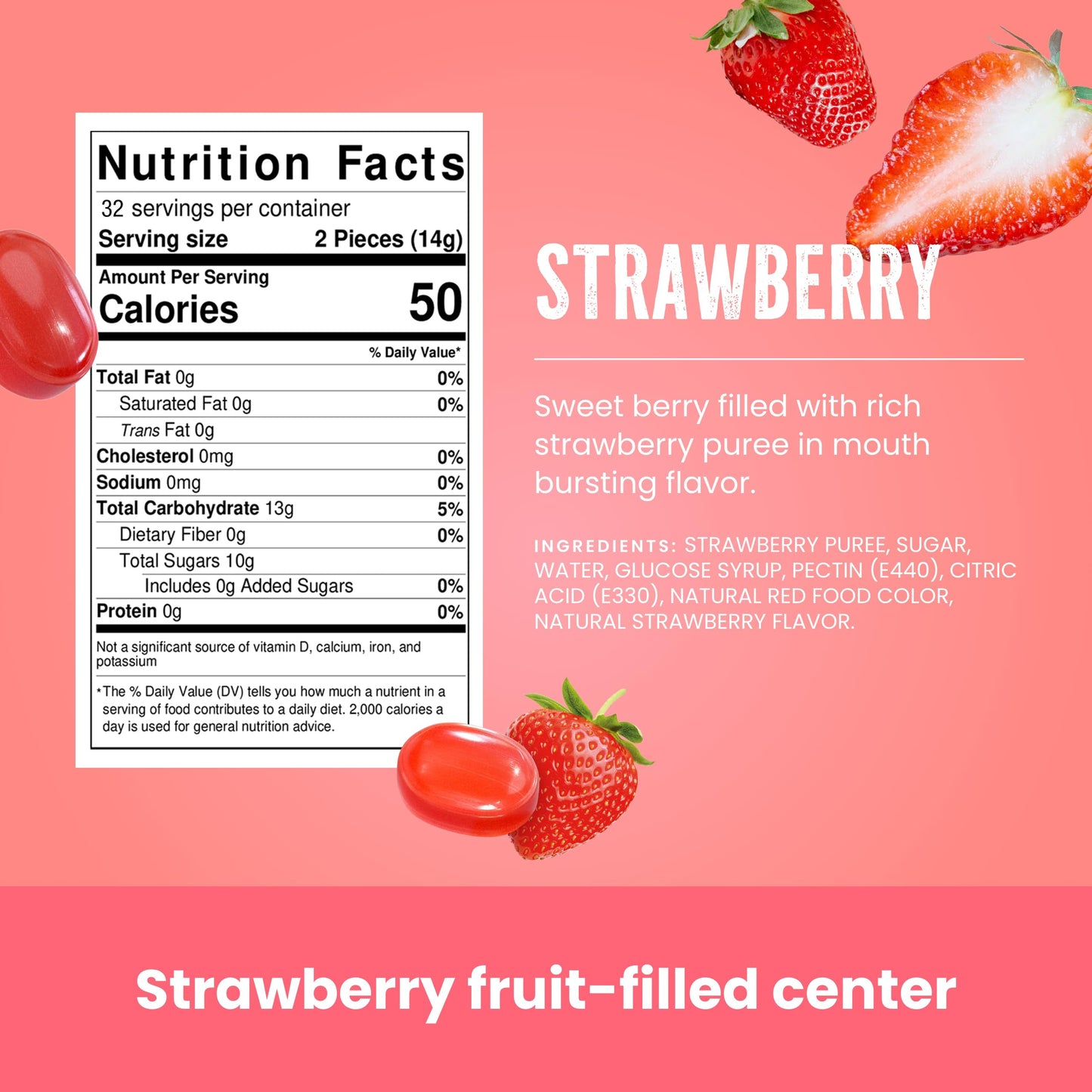 Strawberry Hard Candy Individually Wrapped by Cambie 1 lb of Strawberry Candy with a Deliciously Sweet Hard Exterior with a Soft Fruit-Filled Center