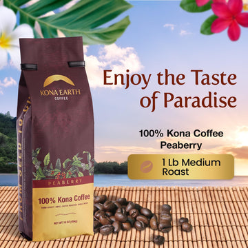 Kona Earth - Peaberry, 100% Kona Coffee Beans, Whole Farm-Fresh Medium Roast Coffee Beans, Micro-Batch-Roasted, 1 Lb., Pack Of 1