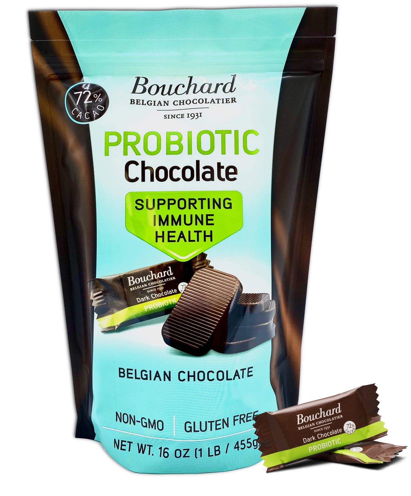 Bouchard Probiotic Chocolate - Belgian Dark 72% Cacao - 20% Larger Pieces (6G)