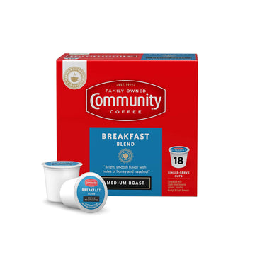 Community Coffee Medium Roast Single Serve Kcup Compatible Pods Box Of Pods, Breakfast Blend, 18 Count (Pack Of 1)
