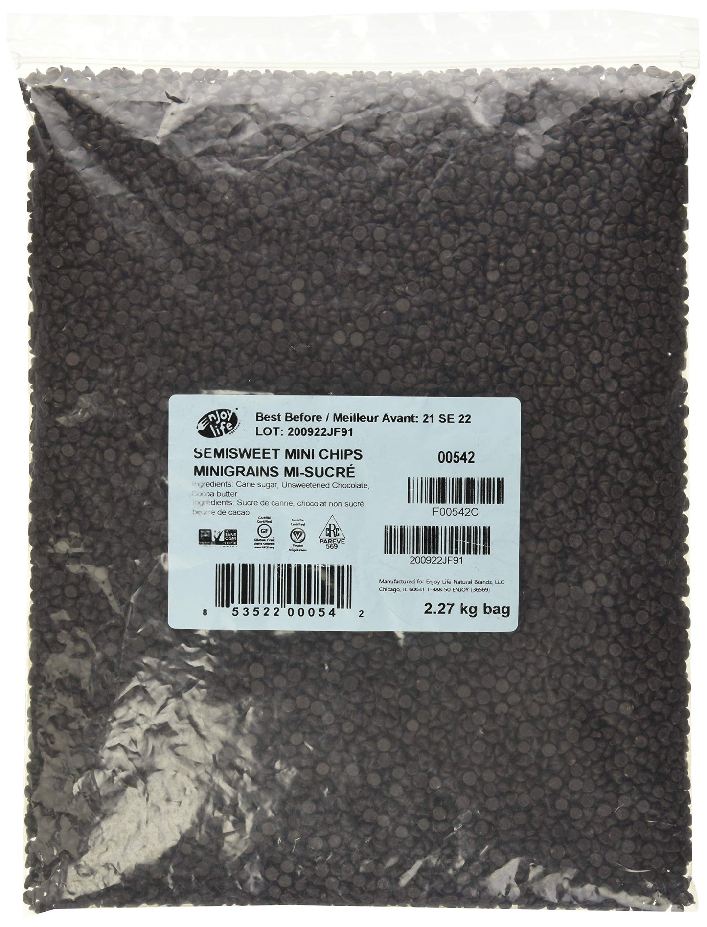 Enjoy Life Bulk Semi-Sweet Mini Chocolate Chips, Vegan, Dairy Free, Gluten Free, Nut Free, Kosher, Soy Free Allergy Friendly, 5 Lb. Bag