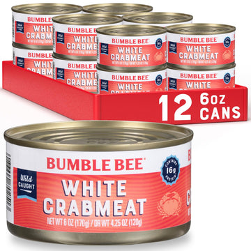 Bumble Bee White Flake Crab Meat in Water, 6 oz Can - 14g Protein & 1g Carb Per Serving - Wild Caught, Flaky, Drain Before Use,