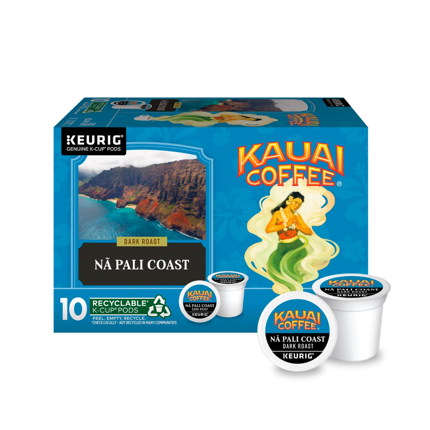 Kauai Coffee K-Cup Pods For Keurig Beverage Makers - Arabica Coffee 10% Hawaiian - Dark Roast Nutty With Sweet Chocolate Overtones - Na Pali Coast 1 Pack Of 10 Single Serve K-Cups
