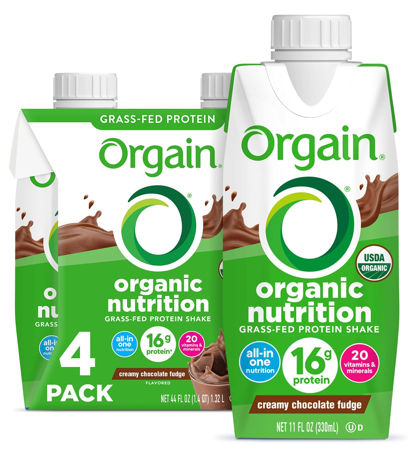 Orgain Organic Nutritional Protein Shake, 16g Grass Fed Whey Protein, Gluten Free, 11 Fl Oz (Pack of 4)