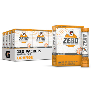 Gatorade G Zero Powder, Orange, 0.10oz Packets, 120 Count, 12 Pack - Sugar-Free Electrolyte Drink Mix for Hydration