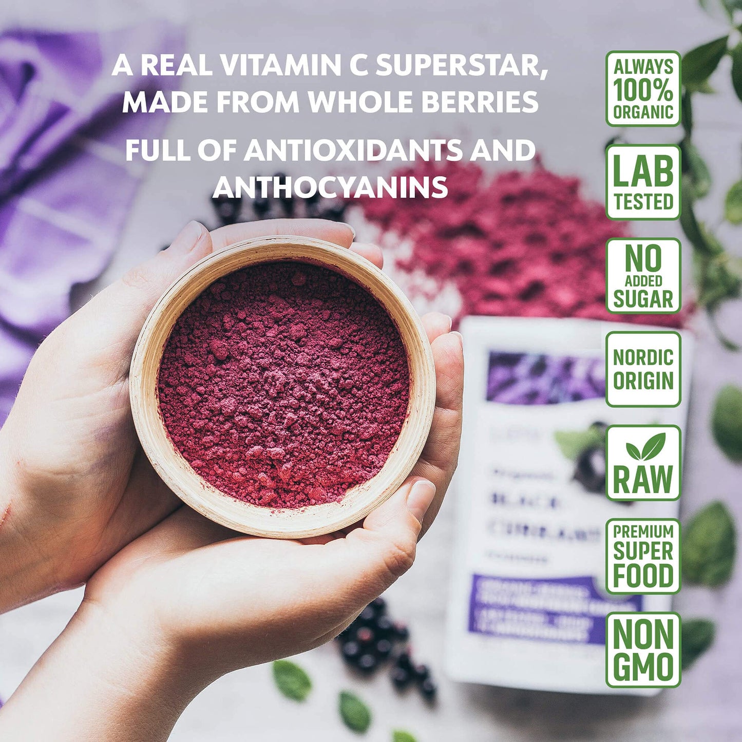 Loov Organic Blackcurrant Powder | Made From 100% Whole Black Currants | Freeze Dried And Powdered Organic Black Currants | No A