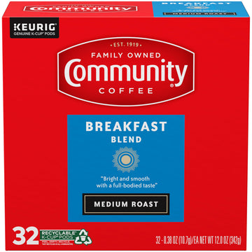 Community Coffee Breakfast Blend, Medium Roast, Single-Serve Keurig K-Cup Pods, 32 Count (Pack of 4)