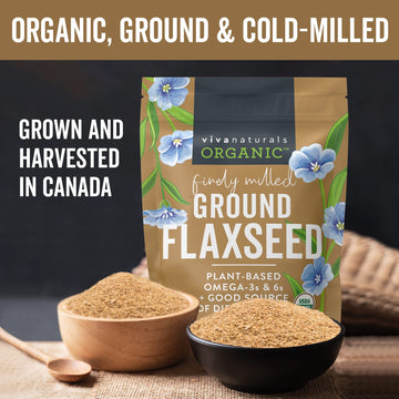 Viva Naturals Organic Ground Flaxseed - Premium Quality Plant-Based Protein And Vegan Omega 3 With Fiber, Perfect For Smoothies,