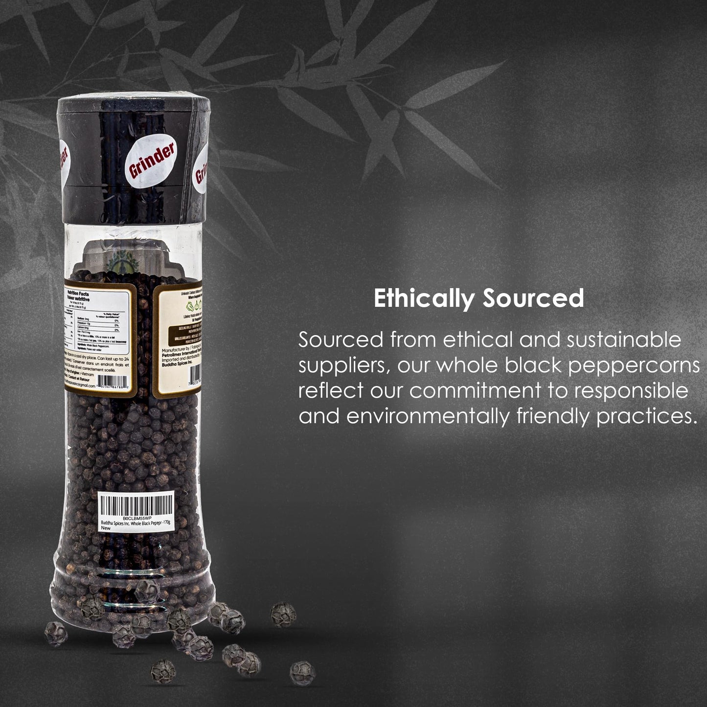 Buddha Spices Inc. Black Pepper (Black Pepper Grinder -6Oz)