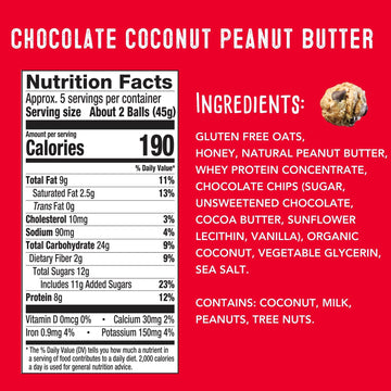 simplyFUEL Whole Food Protein Balls with Probiotics - Chocolate Coconut Peanut Butter Snacks - 8g Protein Snack - Gluten Free En