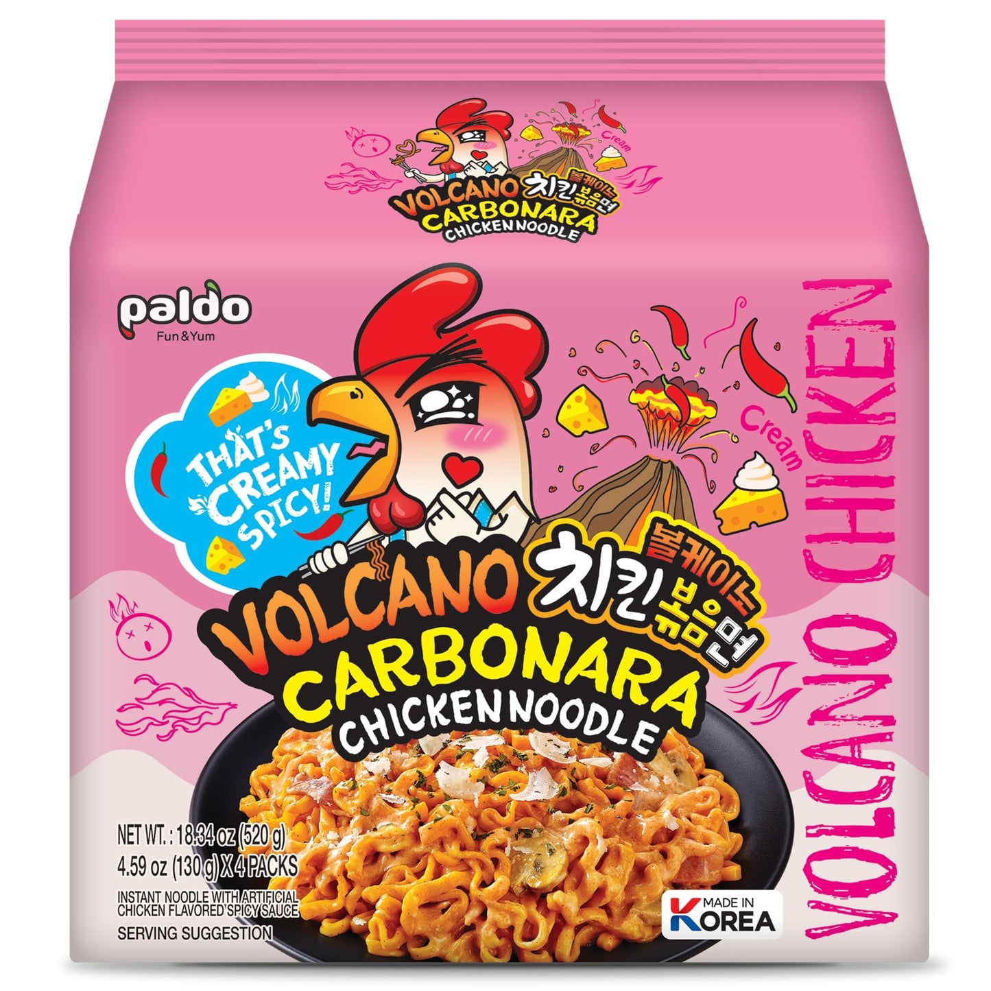 Paldo Fun & Yum Volcano Carbonara Creamy Spicy Chicken Noodle, 4.59 Ounce (Pack Of 8)