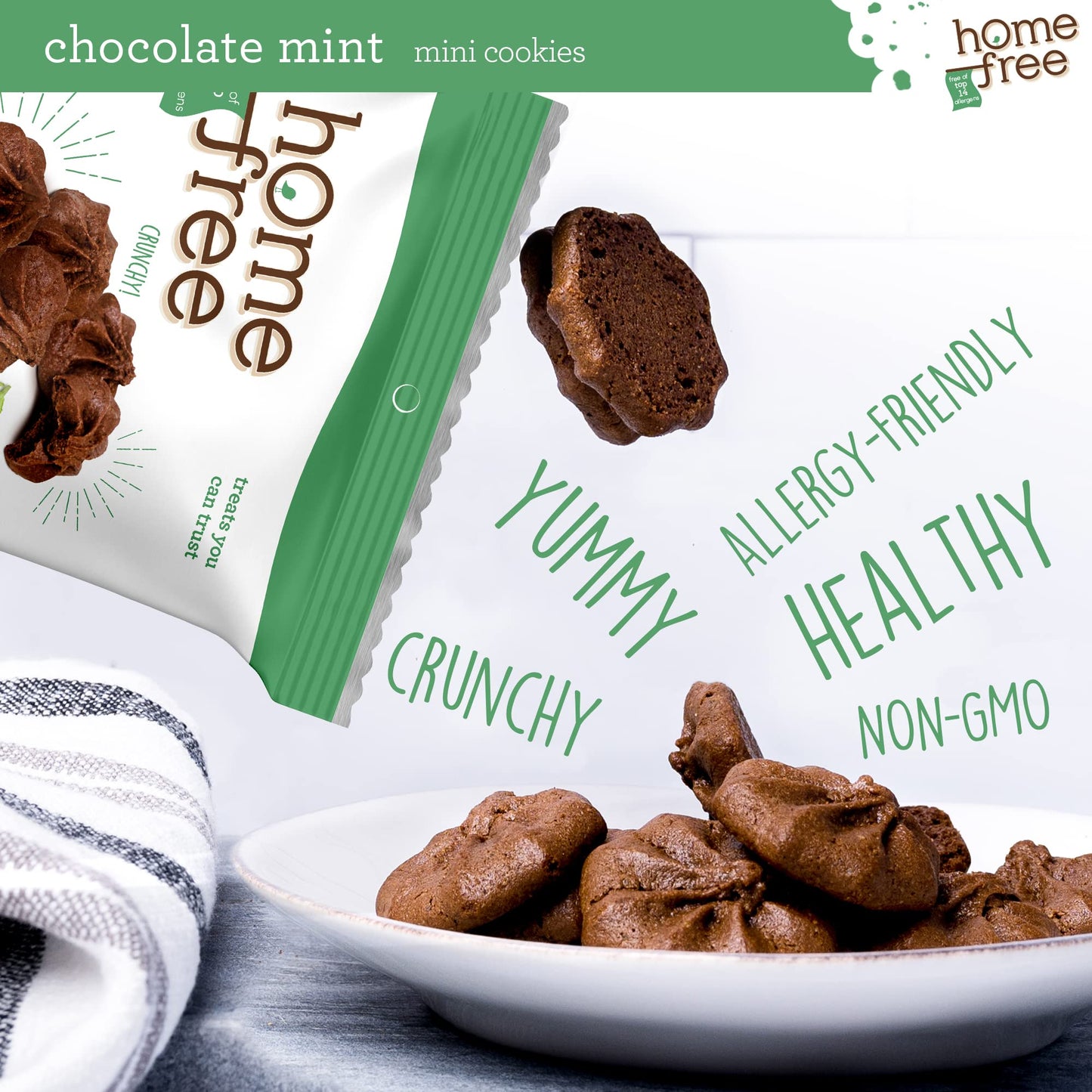 Homefree Treats You Can Trust Gluten Free Mini Cookies, Single Serve, Chocolate Mint, 0.95 Ounce (Pack Of 10)