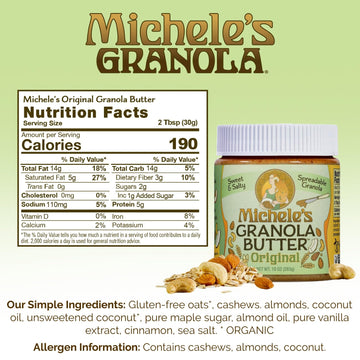 Micheles Granola Butter, Peanut-Free, No Palm Oil, Peanut Butter Alternative, 10 Oz Jar - Pack Of 2 (Original And Maple Pecan)