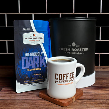 Fresh Roasted Coffee,Seriously Dark Decaf Artisan Blend,12 Oz Dark Roast, Kosher, Whole Bean