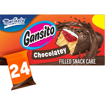 Marinela Gansito Strawberry Filled Snack Cake, 24 individual packs, (1 ct each), Chocolate Flavored Covered Snack Cakes, 42.24 o
