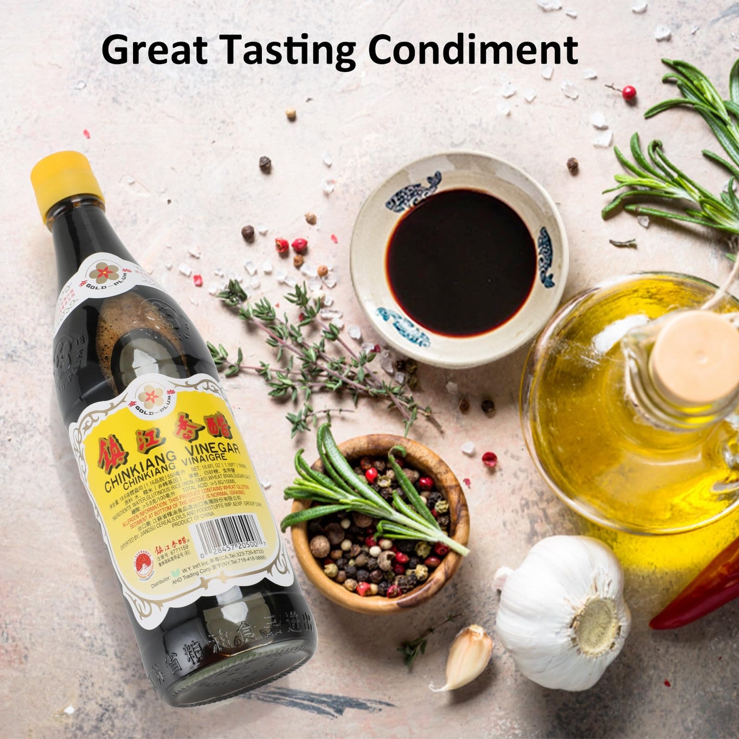 Gold Plum Chinkiang Vinegar, 18.6 Fl Oz The Original Zhenjiang Black Vinegar, Chinese Black Rice Vinegar, Authentic Zhenjiang Xi