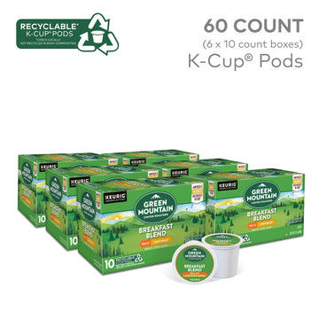 Green Mountain Coffee Roasters Breakfast Blend Decaf, Keurig Single Serve K-Cup Pods, Light Roast Coffee, 60 Count, (6 Packs Of