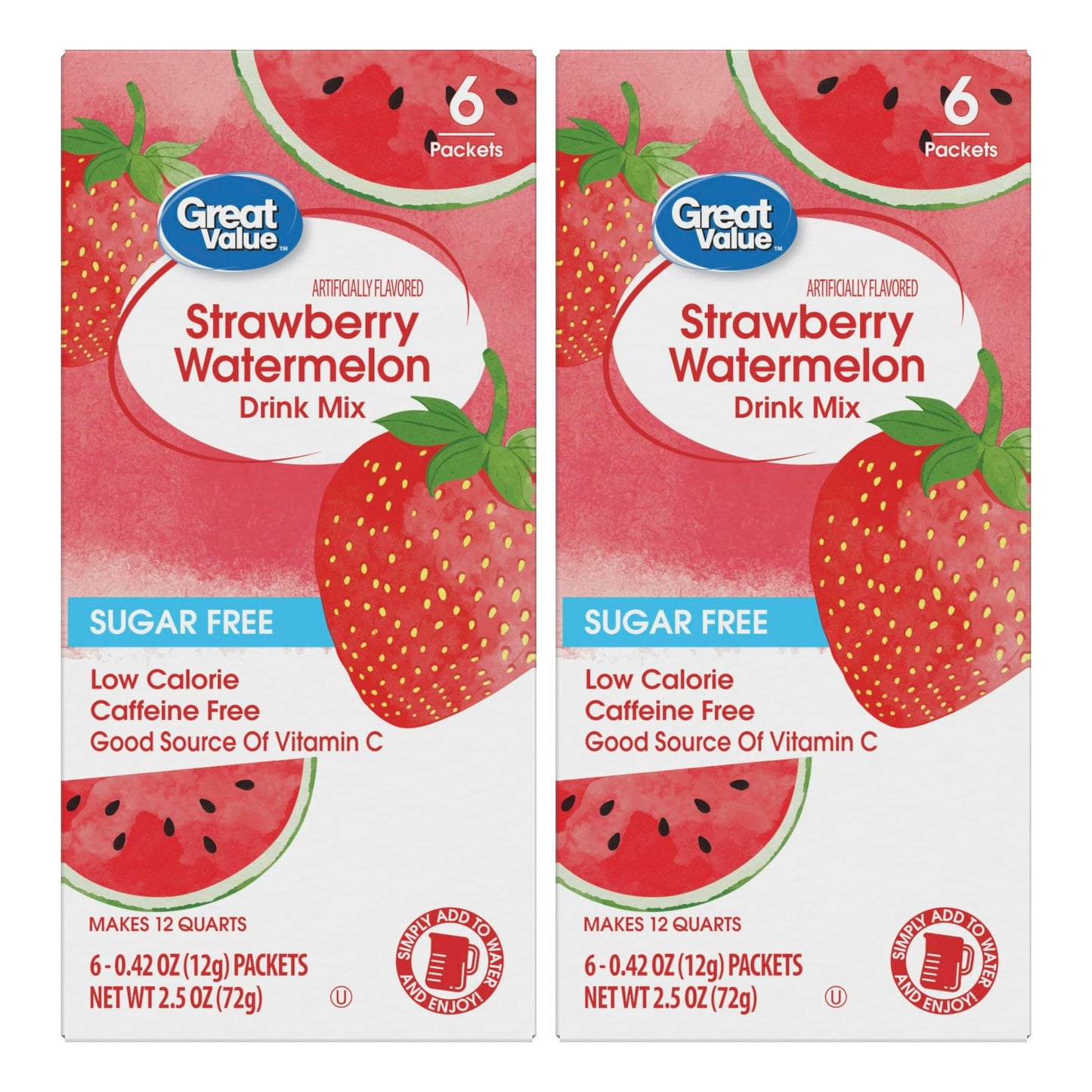 Generic Drink Mix Bundle - Low Calorie Strawberry Watermelon - 2 Pitcher Size Boxes with 6 Packets Each