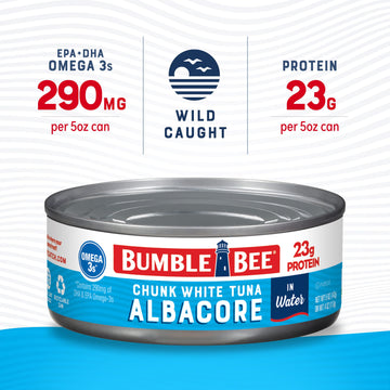 Bumble Bee Chunk White Albacore Tuna In Water, 5 Oz Can - Wild Caught Tuna - 23G Protein Per Serving, High In Omega-3S - Non-Gmo Project Verified, Gluten Free, Kosher