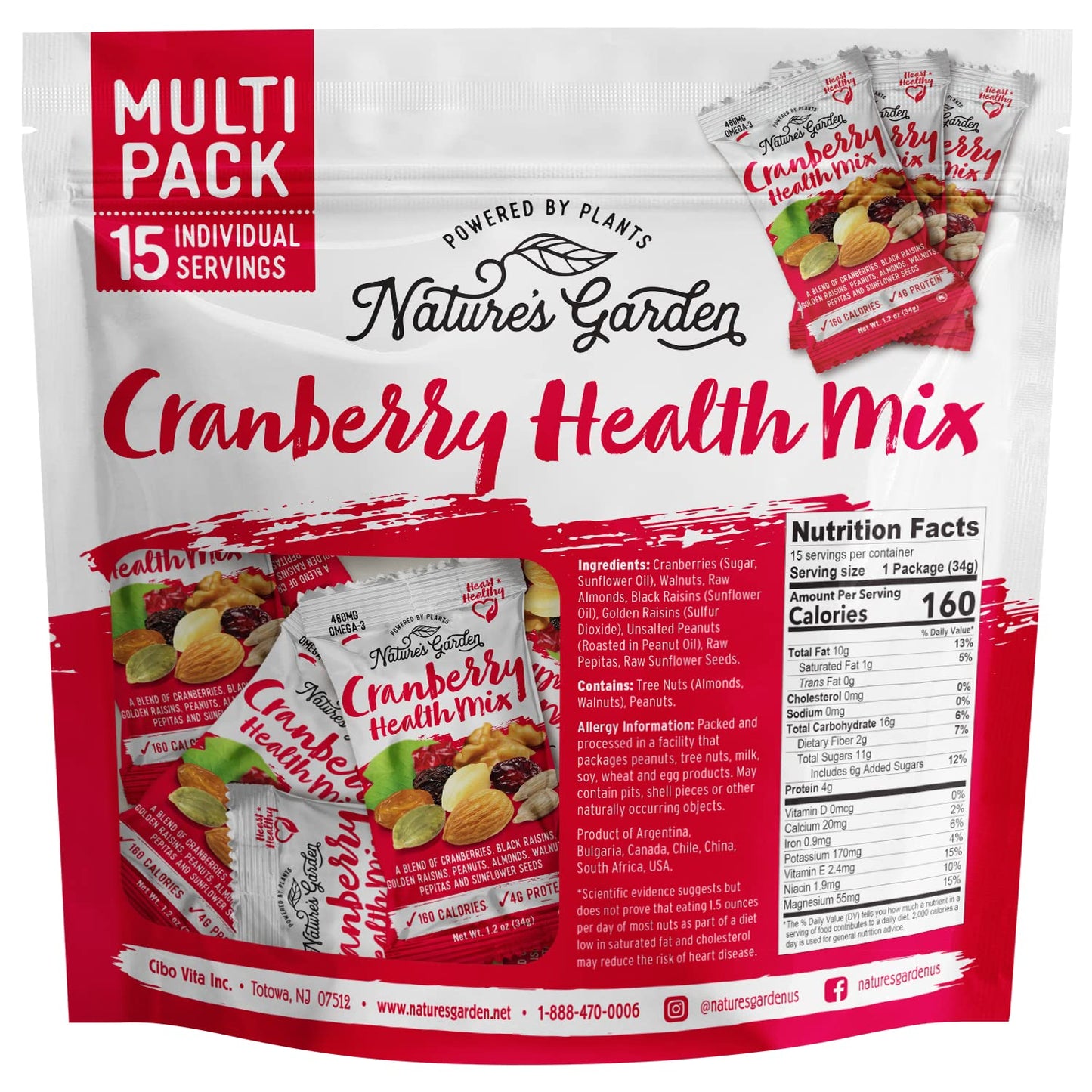 Nature's Garden Cranberry Health Mix, 18 Ounce (15 x 1.2 Ounce Bags) - Nutritious Snack for Healthy Lifestyle