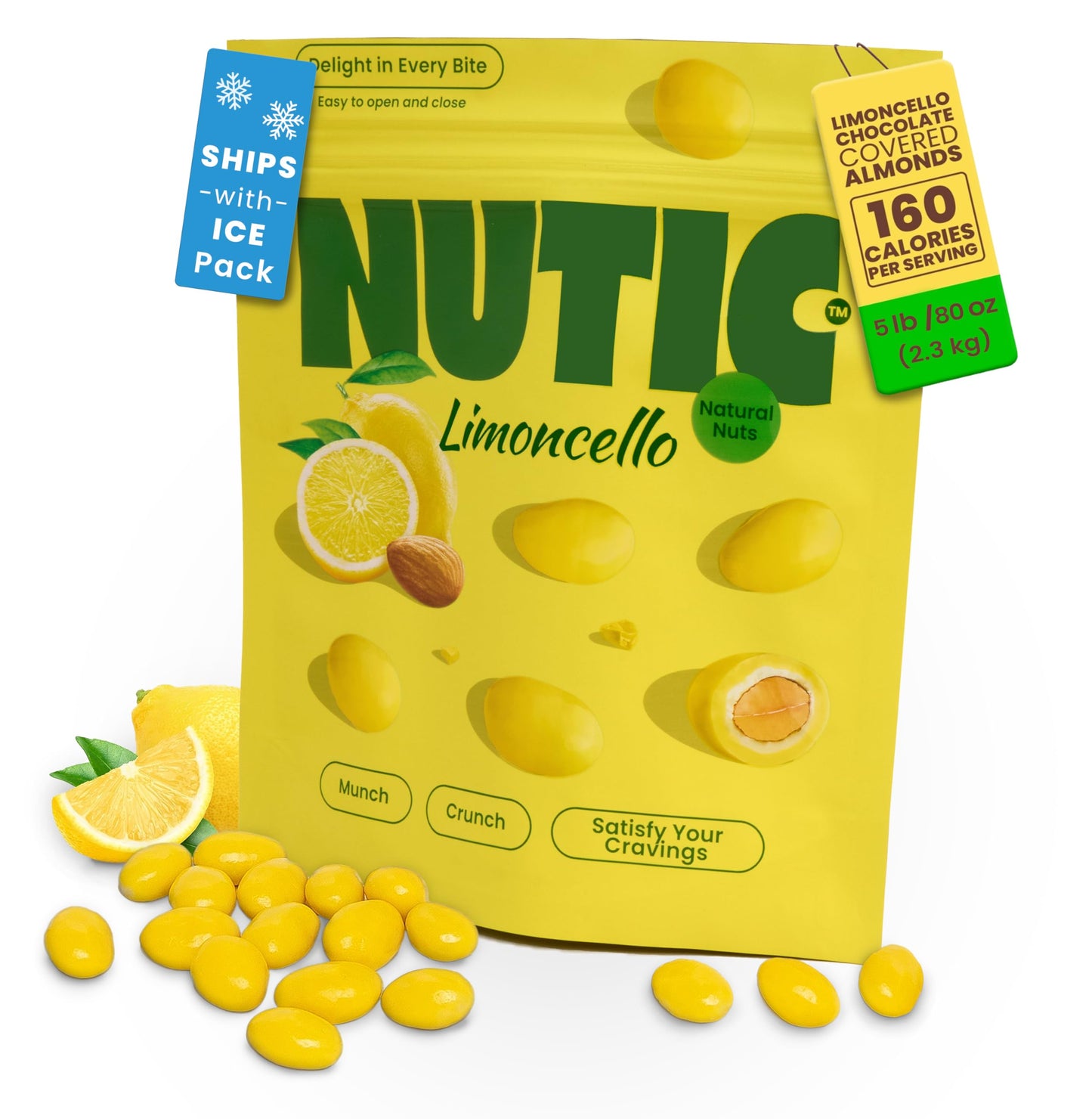 Nutic Lemon Cream Chocolate Covered Almonds - 5 Lb. Roasted Almond In White Chocolate & Lemon Creme Candy. Citrus Bliss Flavors