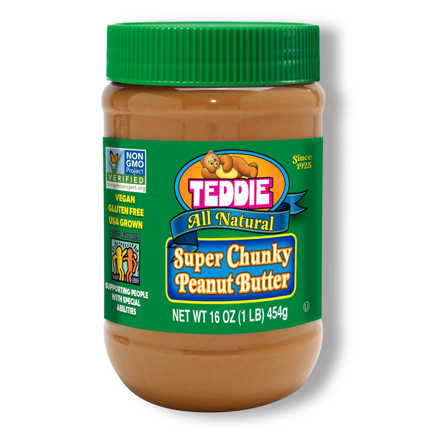 Teddie All Natural Peanut Butter, Chunky, Gluten Free & Vegan (16 Ounce (Pack of 12))