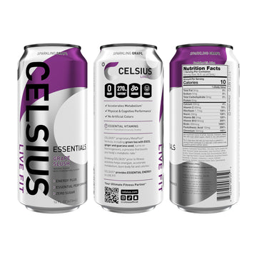 Celsius Essentials Sparkling Grape Slush, Sugar Free Performance Energy Drink, 16 Fl Oz (Pack Of 12)
