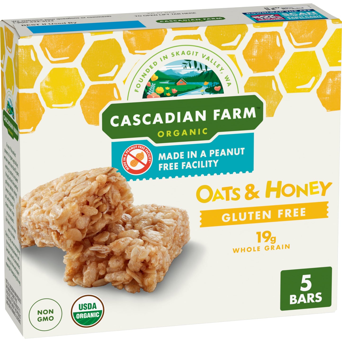 Cascadian Farm Organic Granola Bar, Oats and Honey, 5 Bars, 6 oz