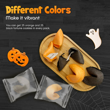 4Es Novelty Halloween Fortune Cookies Bulk - 50 Individually Wrapped with 50 Funny & Scary Fortune Cookies Sayings for Kids & mature-themeds Trick-or-Treat Perfect for Halloween Party