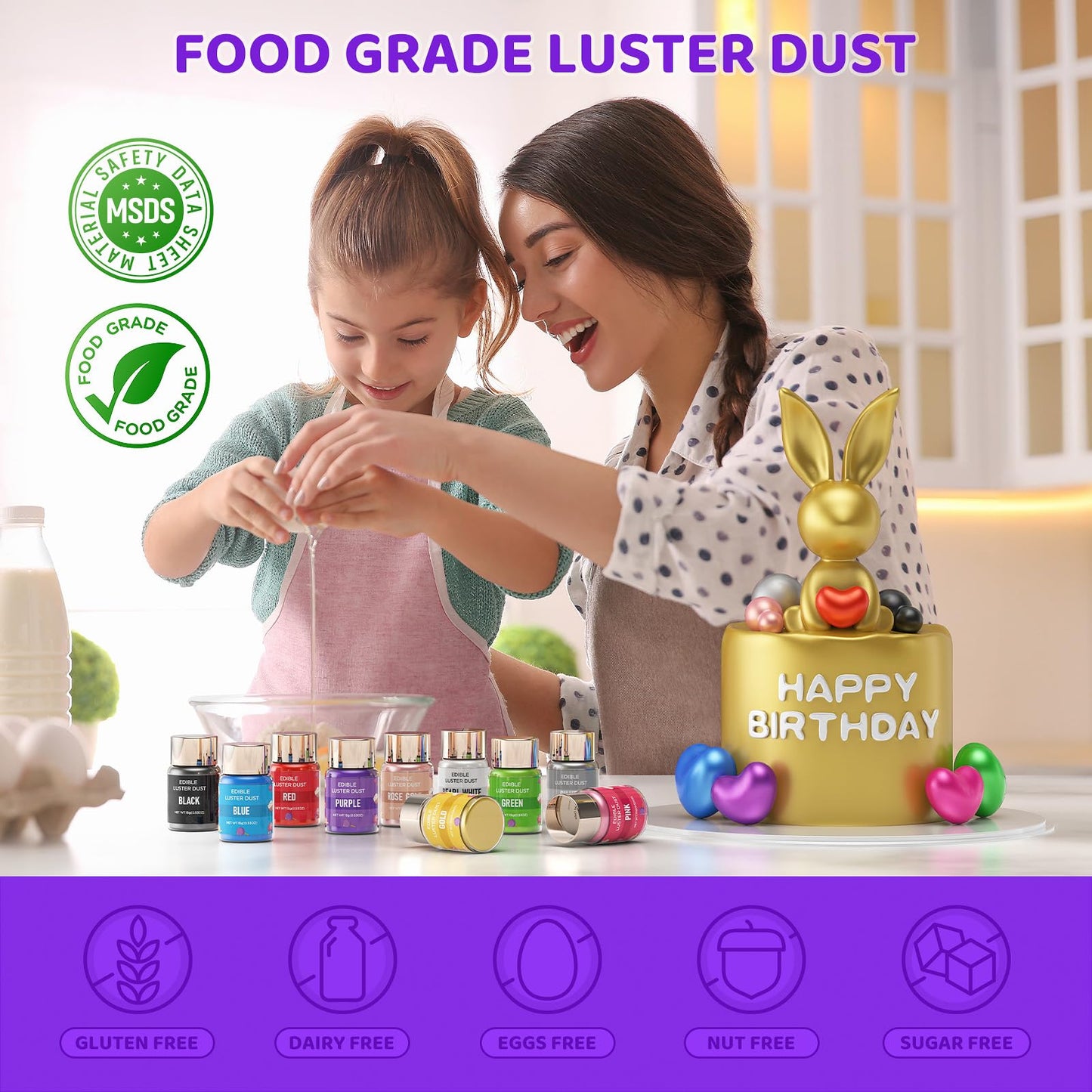 Cherrysea Luster Dust Edible Shimmer Powder, 15g, Food Coloring for Cakes and Cocktails, 6-Purple