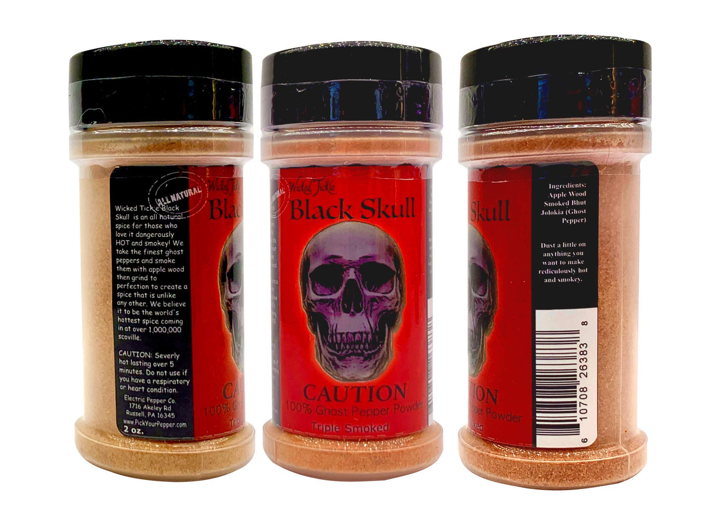 Wicked Tickle Black Skull Smoked Ghost Pepper Powder, 2 oz, Alumide