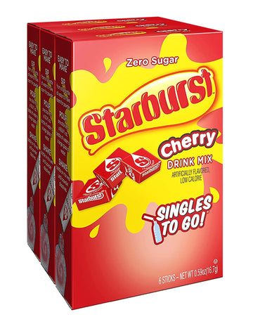 Starburst Singles To Go Powdered Drink Mix, Cherry, 3 Boxes With 6 Packets Each - 18 Total Servings, Sugar-Free Drink Powder, Ju