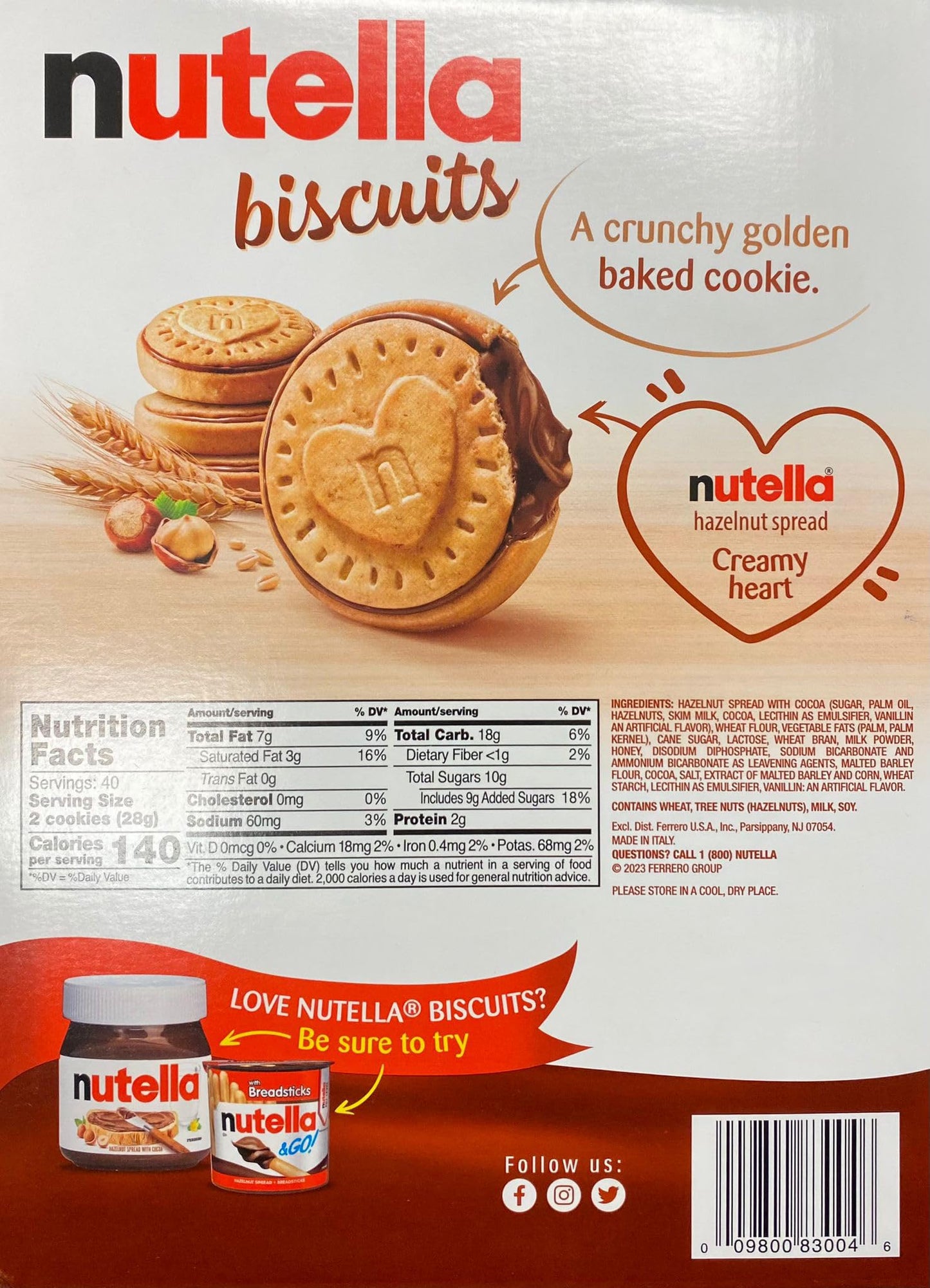 Nutella Biscuits with Hazelnut Spread, Creamy Center - 4 Bags, Total Net WT 38.8 oz