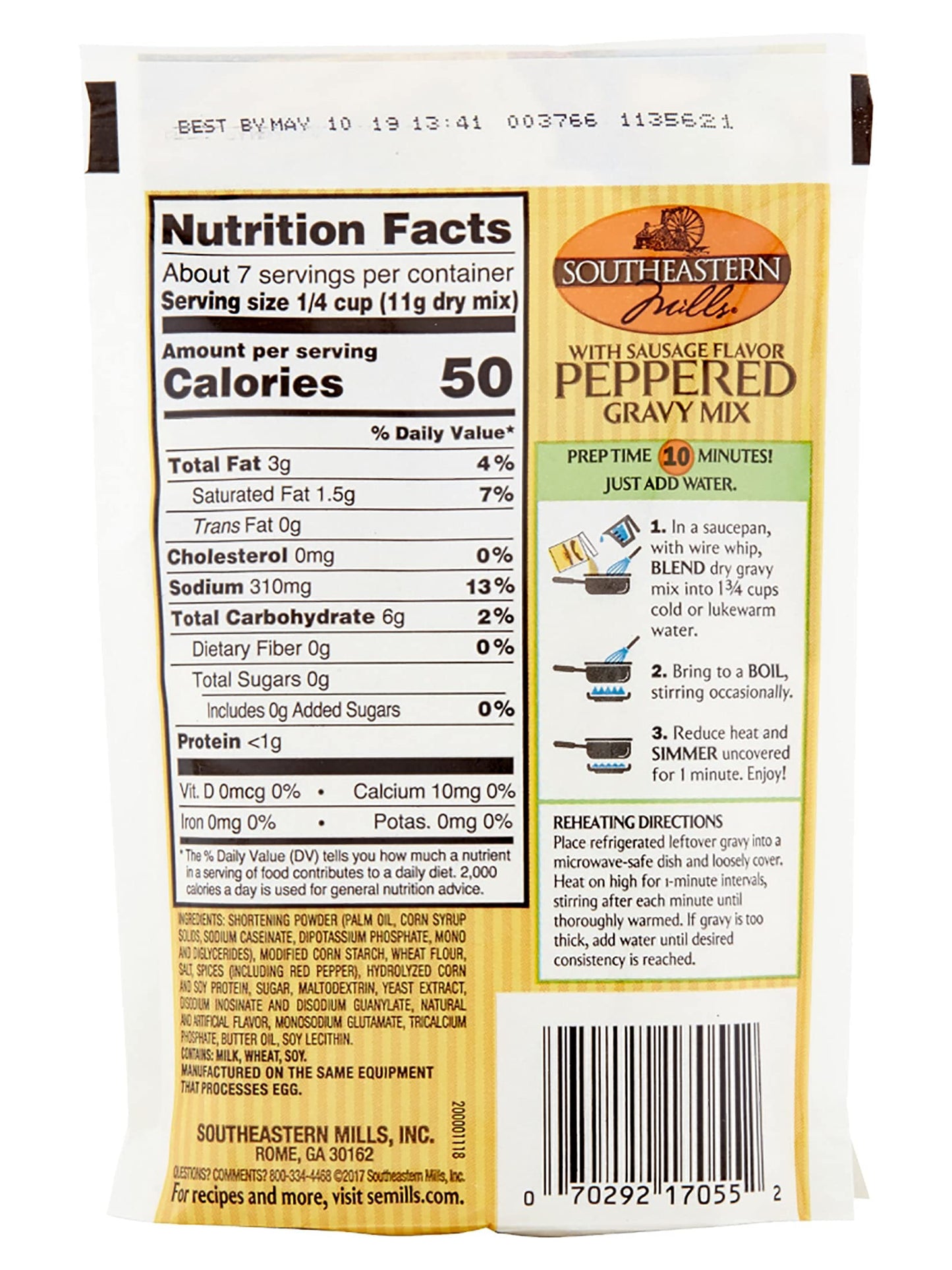 Southeastern Mills Old Fashioned Peppered Gravy Mix, With Sausage Flavor 2.75-Ounce (Pack Of 24)