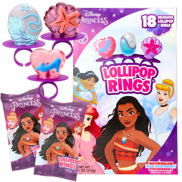 Princess Decorated Lollipop Rings Bulk Flavored candy for Birthday Party Favor Individually Wrapped With Assorted Flavors 18 cou