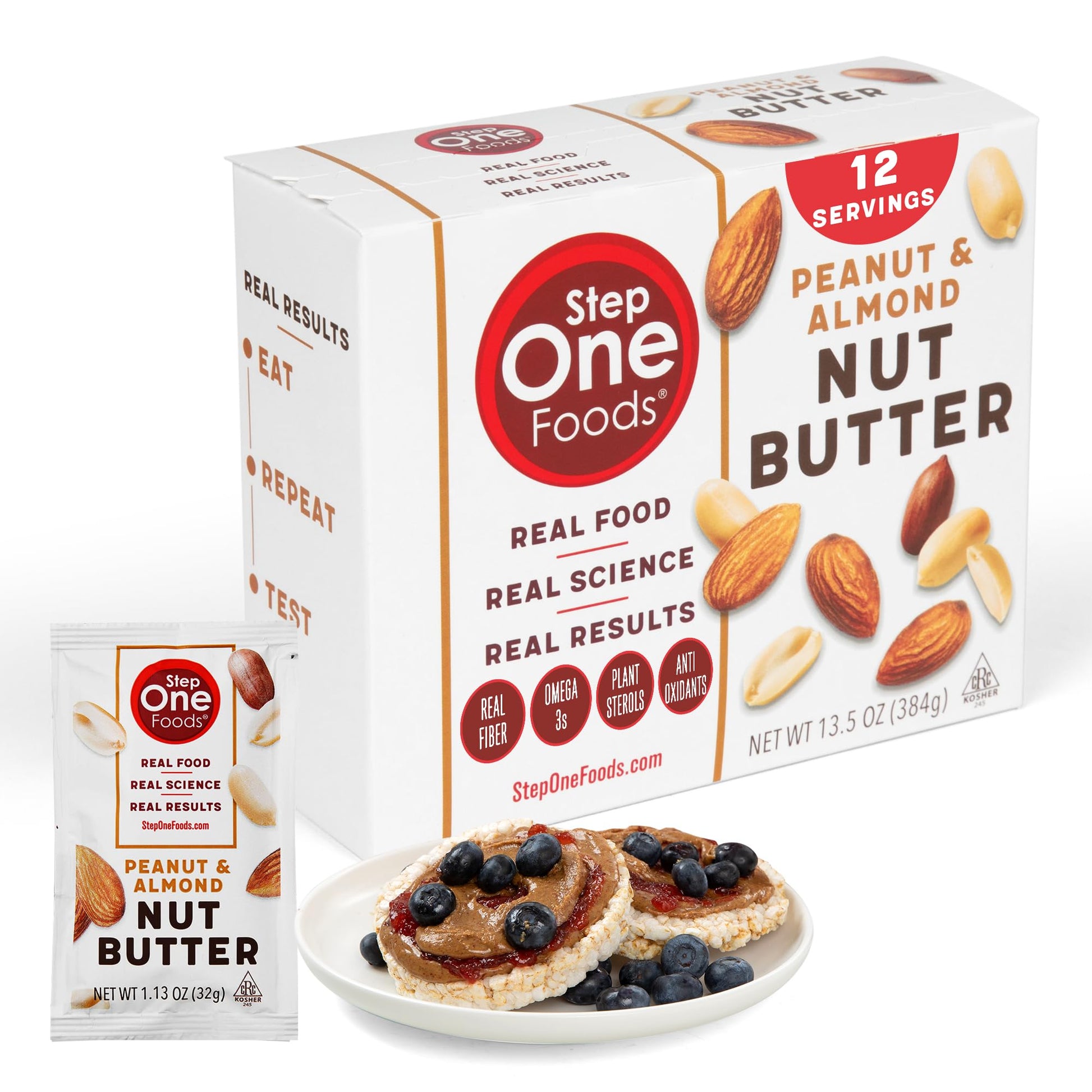 Step One Foods, Peanut & Almond Nut Butter, Spreadable Squeeze Packets, Gluten Free, Non-GMO, Clinically Proven to help Lower Ch
