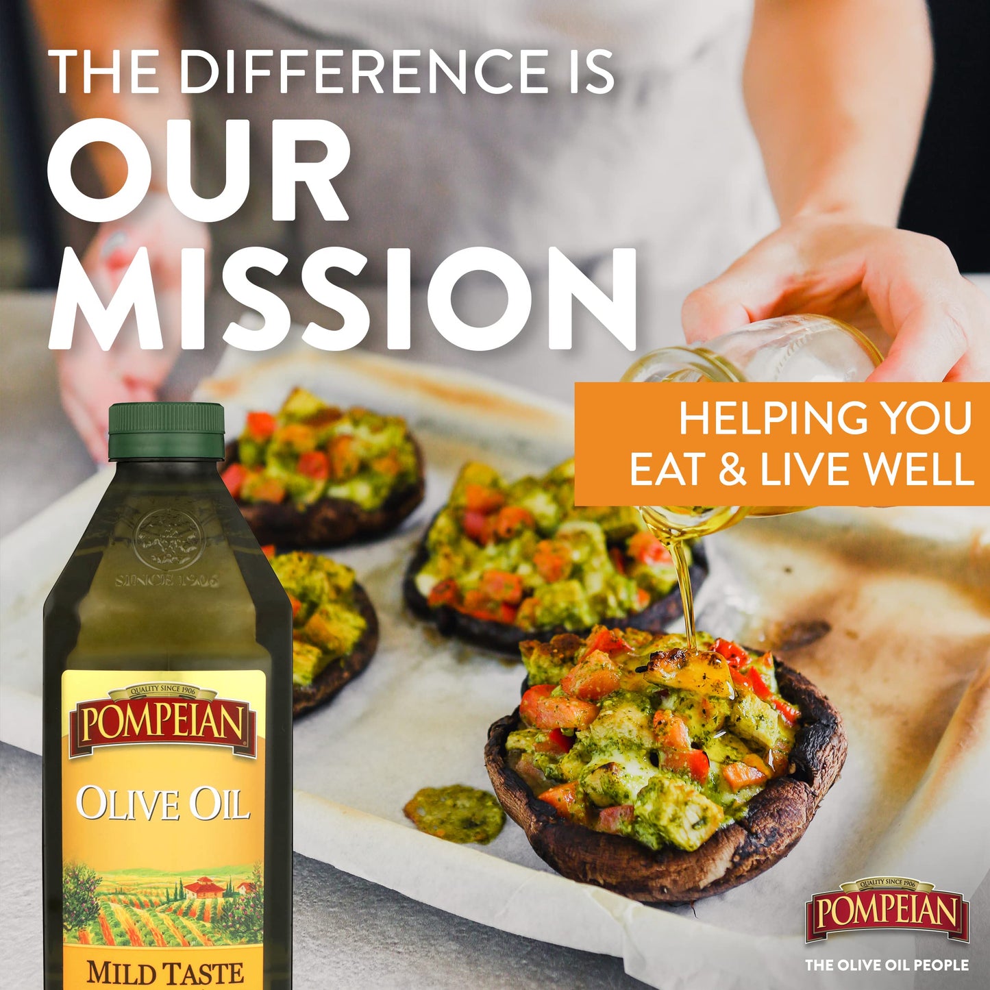 Pompeian Mild Taste Olive Oil, Perfect For Roasting & Sauteing, Naturally Gluten Free, Non-Allergenic, Non-Gmo, 48 Fl. Oz.