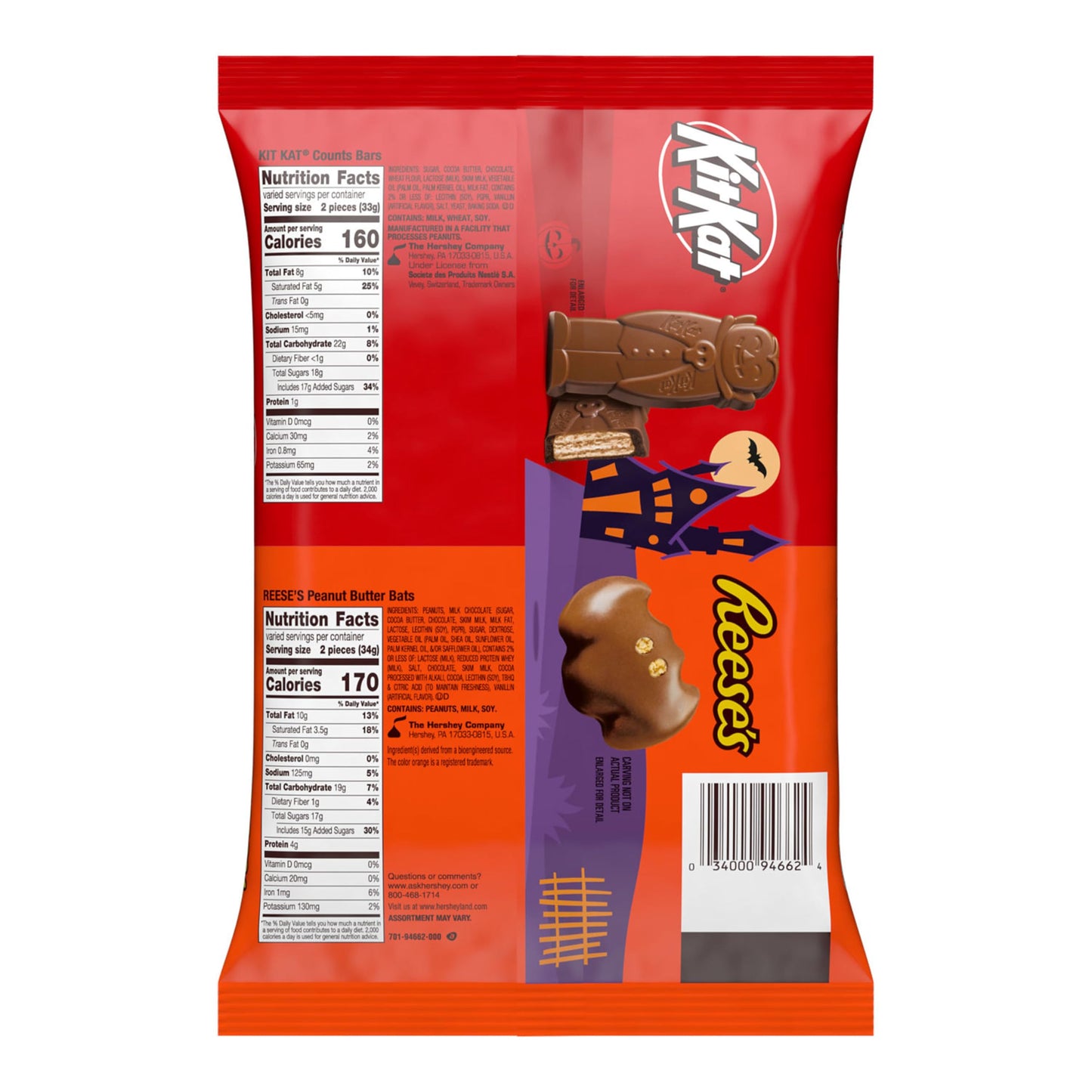 KIT KAT and REESES Assorted Milk Chocolate Snack Size Halloween Candy Bag 18.44 oz (30 Pieces)