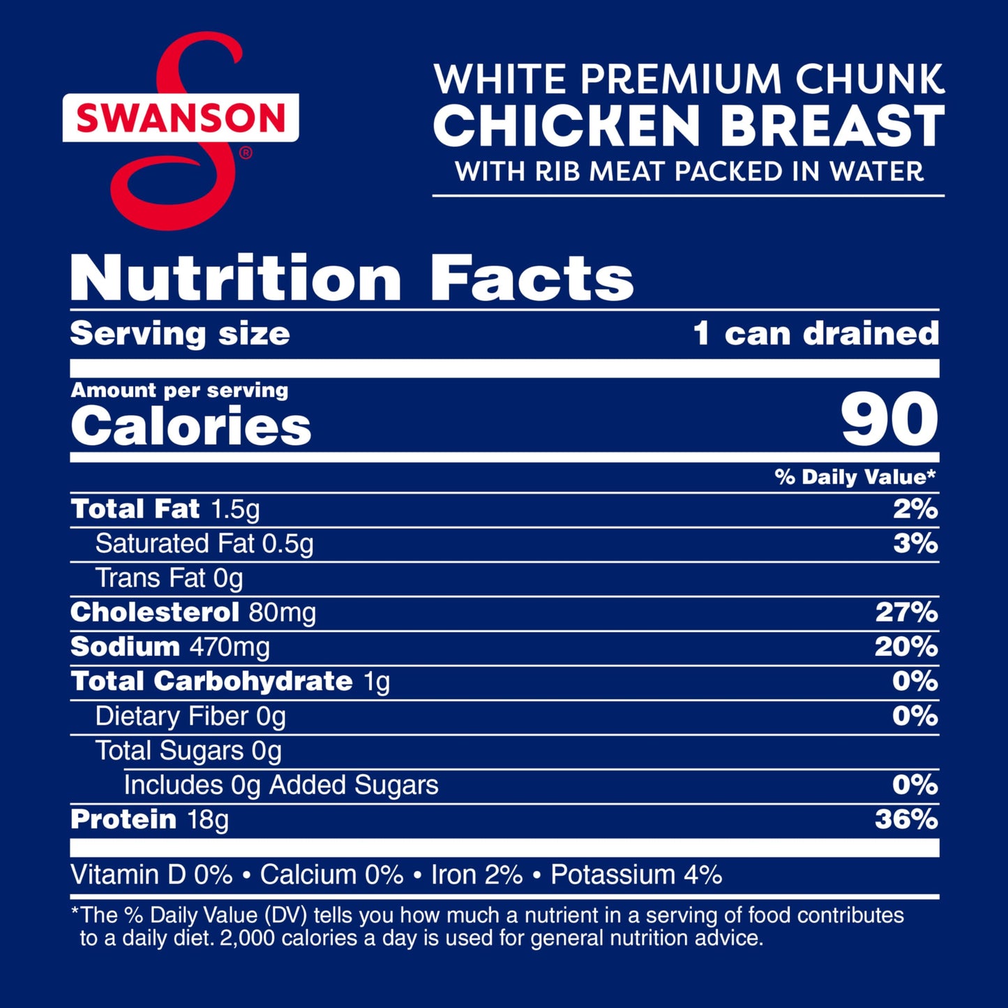 Swanson White Premium Chunk Canned Chicken Breast in Water, Fully Cooked Chicken, 4.5 OZ Can (Case of 24)