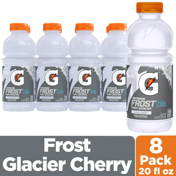 Gatorade Thirst Quencher Sports Drink, Frost Glacier Cherry, 20Oz Bottles, 8 Pack, Electrolytes For Rehydration