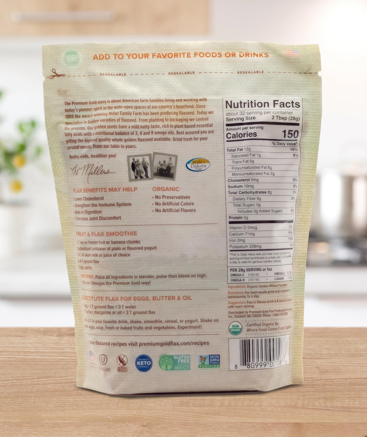 Premium Gold | Organic Whole Flax Seed | High Fiber Food | Omega 3 | 6 Pounds